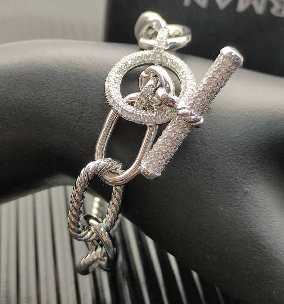 David Yaman Silver Diamond Studded Twisted Chain Bracelet