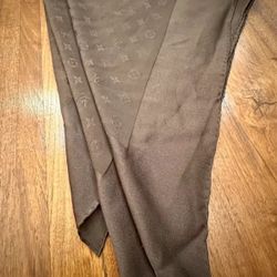 Authentic LOUIS VUITTON Neutrals Monogram Classic Silk Printed Scarf Brown