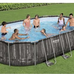 Bestway Power Steel 20' x 12' x 48" Oval Metal Frame Above Ground Outdoor Swimming Pool Set with 1500 GPH Filter Pump, Ladder, and Pool Cover
