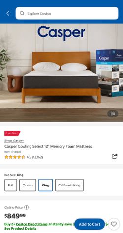 Like New King Sized Casper Cooling Memory Foam Mattress