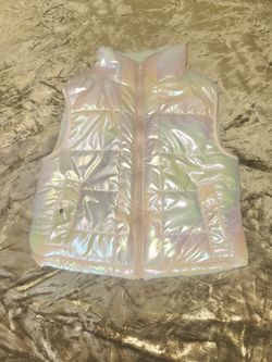 ​Yogalicious Girls Iridescent Puffer Vest Pink Holographic Sherpa NWOT Size M 10