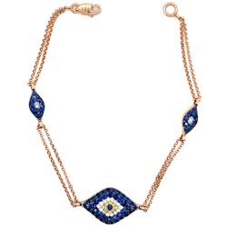 14K Rose Gold Ladies Sapphire And Diamond Evil Eye Bracelet 