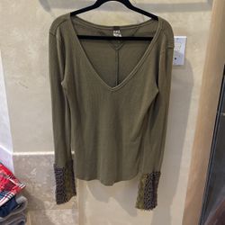 Free People - Army Green Long Sleeve Shirt - L