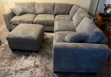 New Sectional Corduroy Sofa Couch with Ottoman! Free Delivery 🚚!