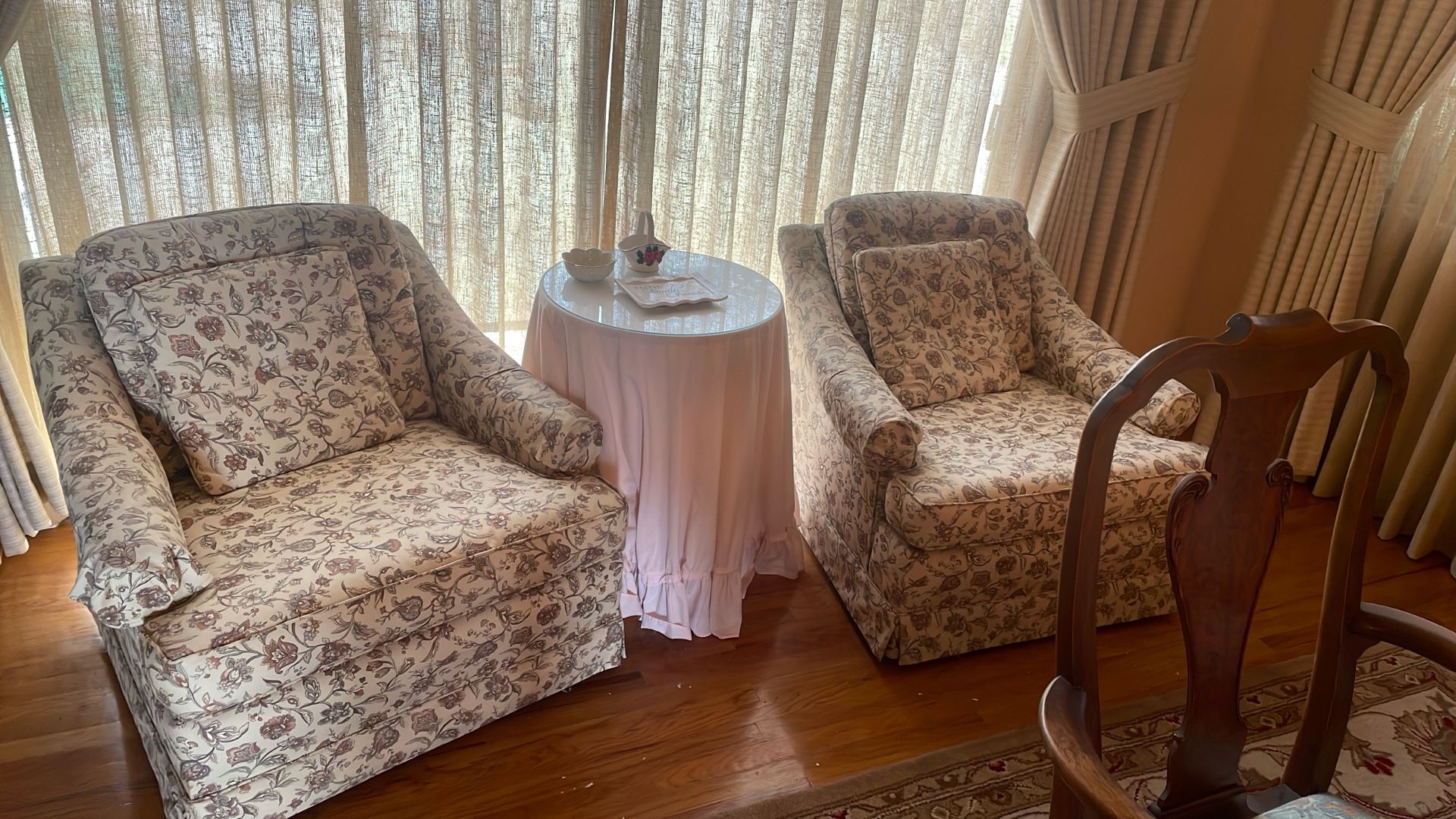 Set Of 2 Beige Floral Armchairs