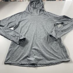 Nike Hoodie Shirt Womens Large Grey Running Dri Fit Long Sleeve Shoulder Pocket