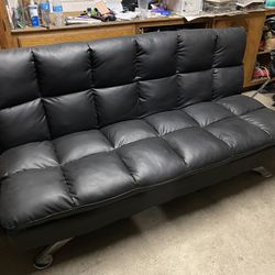 Black Leather Couch Foldable 69” X 36”