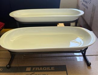 2-Tier Ceramic Serving Tray Set with Metal Stand – $15