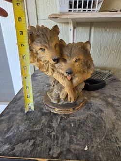 Resin Double Wolf Head Figurine Sculpture