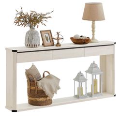Console Table, 63 Inches Sofa Table, Narrow Entryway Table, Entry Table with 3 Drawers, Bottom Shelf, Metal Corners, for Living Room, Bedr
