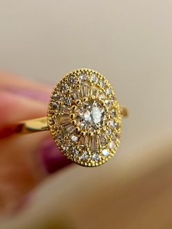 New Art Deco Halo 14K Gold Plated Sunburst Oval CZ halo Statement Ring 8