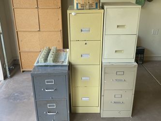 Lot of four Vintage metal filing cabinets with tools misc and whatnots Must Pick Up