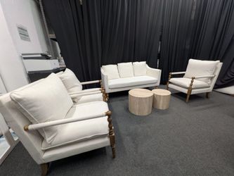 White Upholstered Sofa and Armchair Set