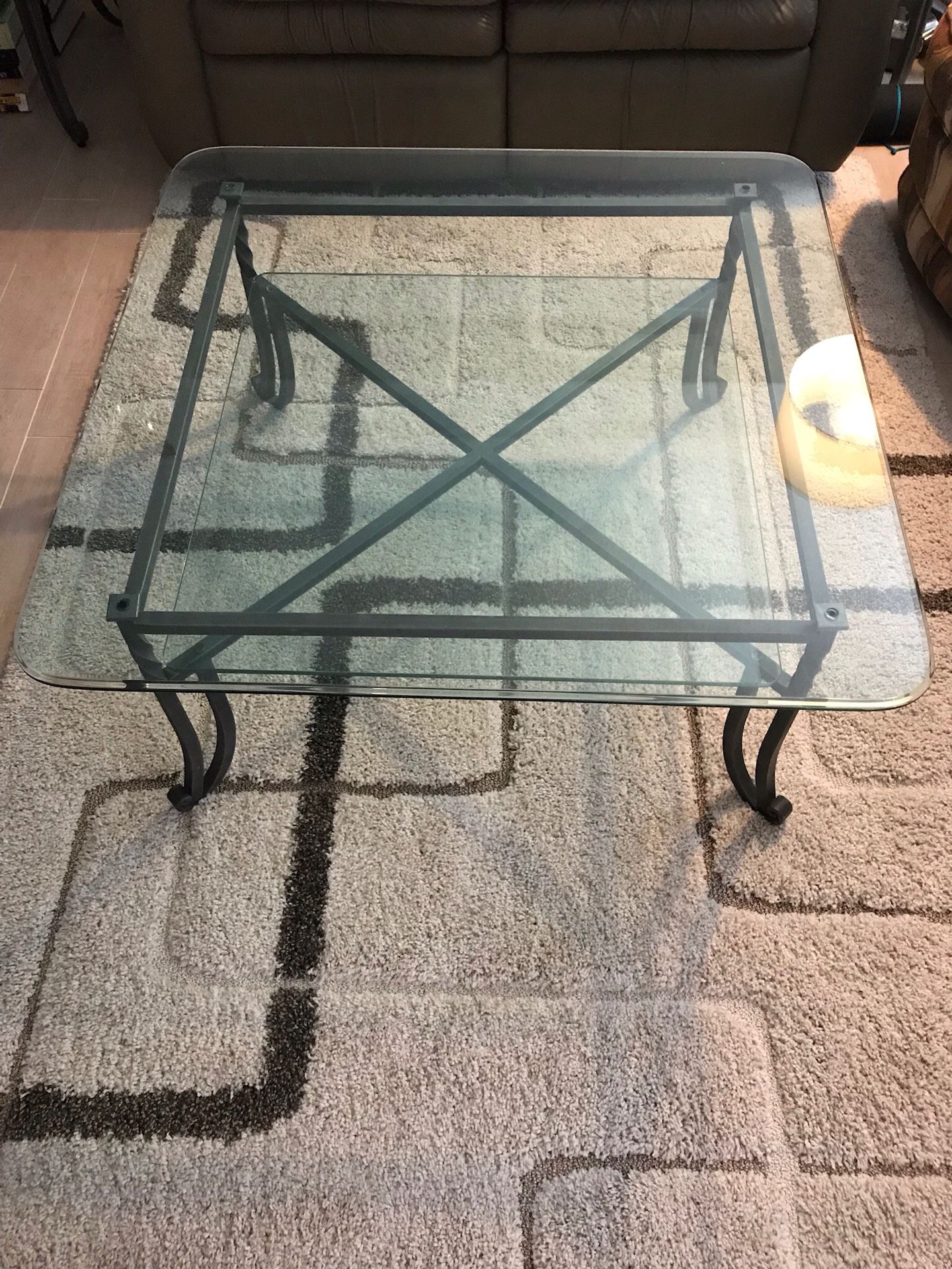 3-piece set cast iron/tempered glass coffee tables