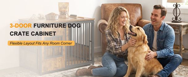 Wooden Dog Crate Furniture, Large Dog Kennel with Storage Top, Indoor Pet Cage