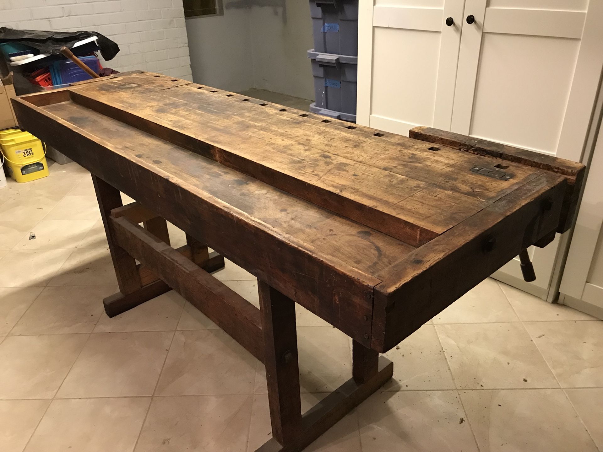 Vintage Workbench with two working vises