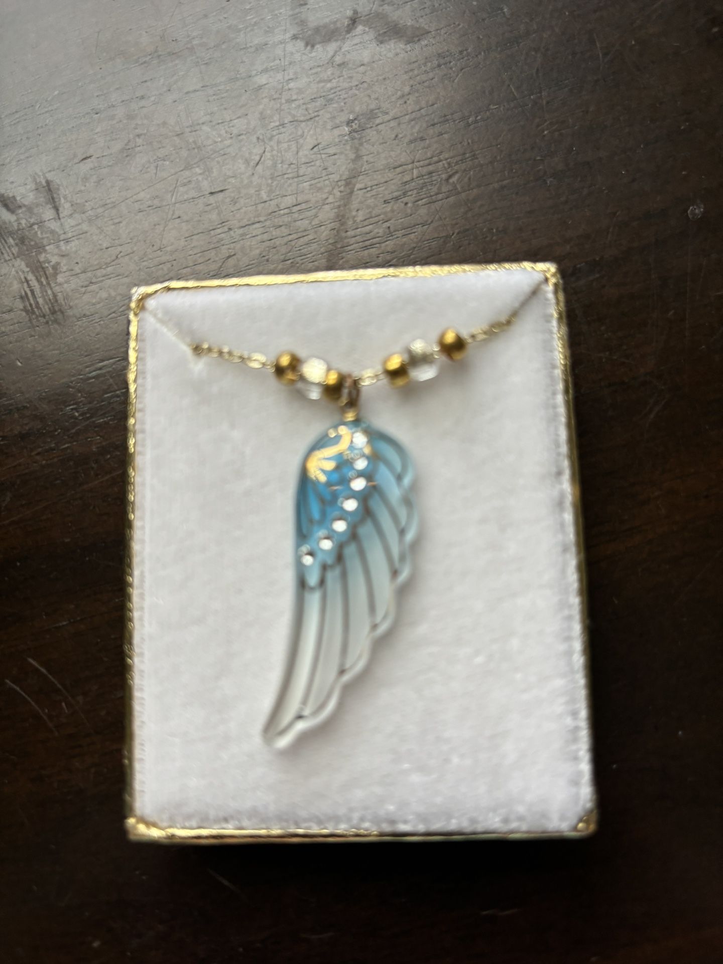 Glass Art Necklace With Angel Wing Pendant