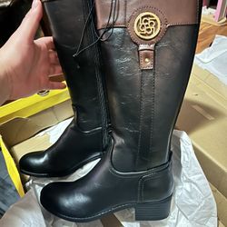 Liz Claiborne Penn Black And Brown Zip Up Knee High Womens Riding Boots Size 5m