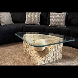 POSTMODERN TESSELLATED STONE COFFEE TABLE WITH GLASS TOP