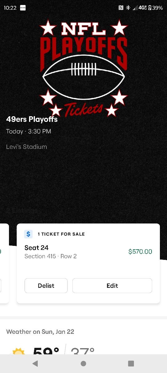 2 Individual Tickets For The Niners And Cowboys Game