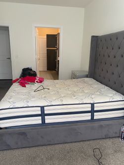 Grey Queen size frame; velvet material