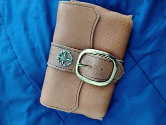 Brown Leather Wallet with Brass Buckle