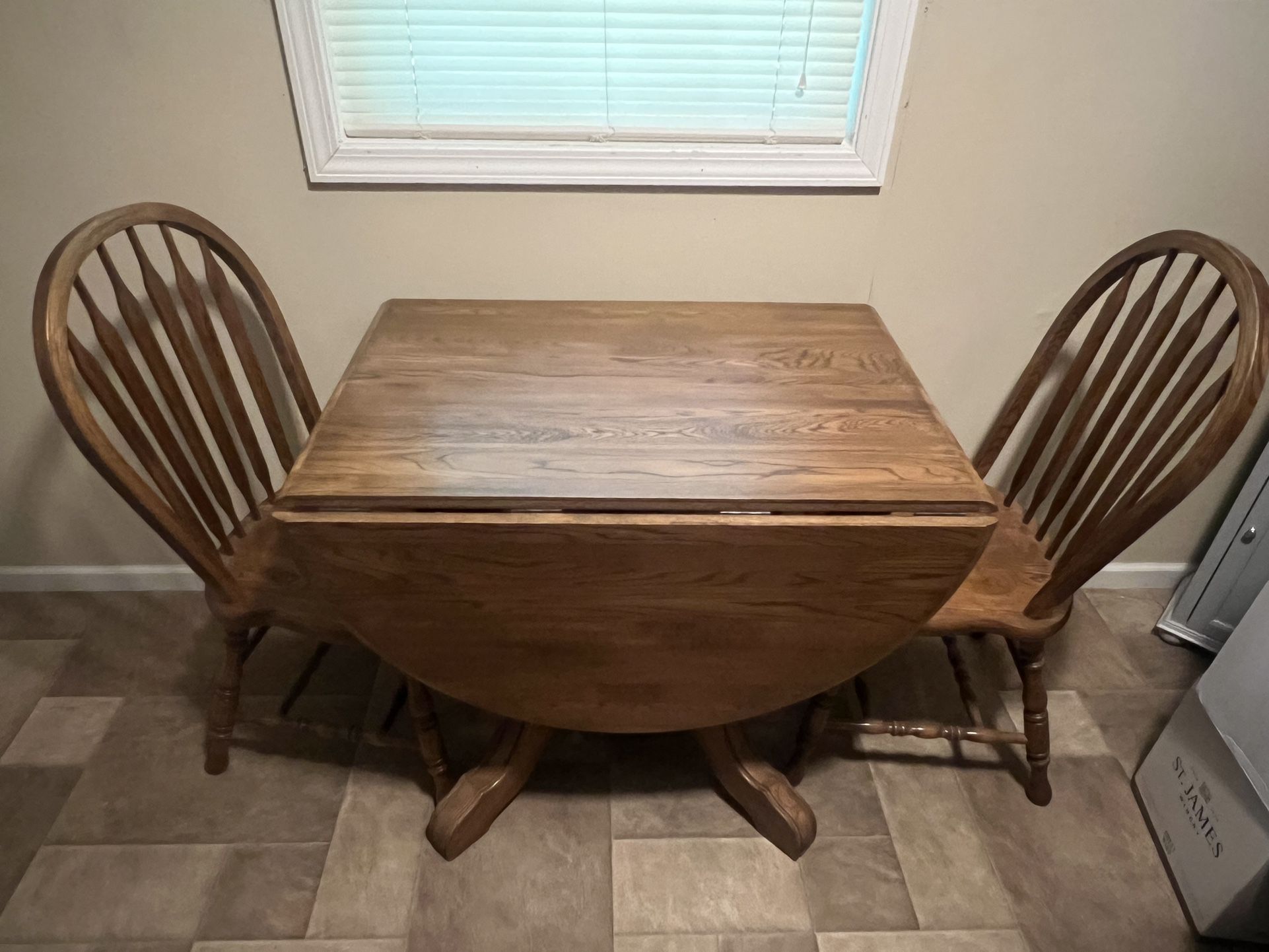 Solid Oak Table With Two Matching Chairs
