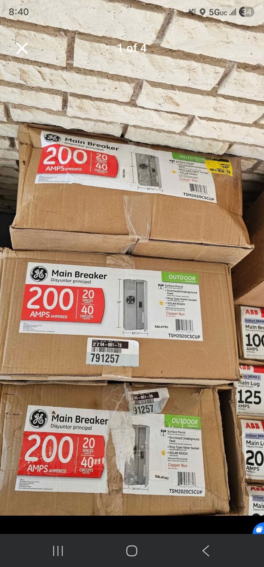 GE 200 Amp Main Breaker 20-Space 40-Circuit Overhead/ Underground