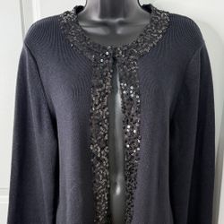 Dana Buchman Black Sequin Trim Open Cardigan Sweater Size XL 