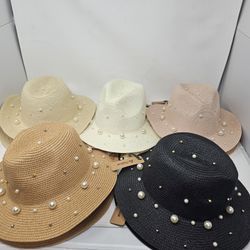 Wholesale Set Of 5 Pearl Fedora Hats Straw NWT