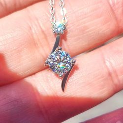 1 Carat Lightning Bolt Moissanite 18kt Gold Plated Sterling Silver Necklace