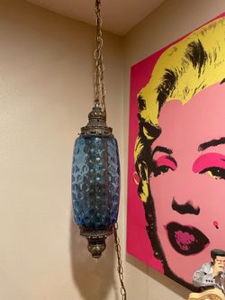 Vintage MCM Cobalt Blue cylinder swag light