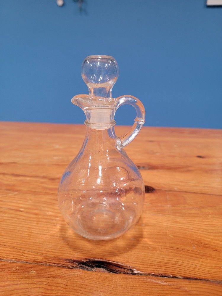 Vintage Clear Glass Salad Dressing Bottle with Stopper and Handle