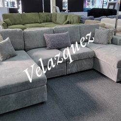 ✅️✅️4 pc fog grey corduroy fabric sectional sofa with double chaise✅️