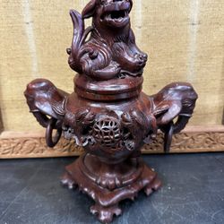 1900s Chinese Hand Carved Soapstone Foo Dog Incense Burner Censer Elephant Head