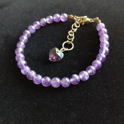 Amethyst Crystal Heart Charm Antique Bronze Bracelet Handmade By Master Energy Healer Good Dreams Protection Calming 