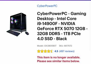 CyberPowerPC - Gaming Desktop - Intel Core i9-14900F - NVIDIA GeForce RTX 5070 12GB - 32GB DDR5 - 1TB PCle 4.0 SSD - Black