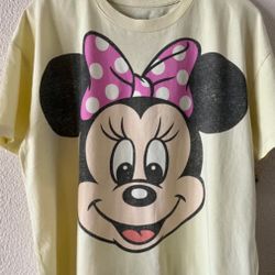 M - Disney Parks 2024 Retro 90’s Minnie Face TShirt Shirt Beige Short Sleeve