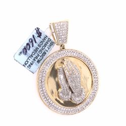 Gold Diamond Praying Hands Pendant 10K New