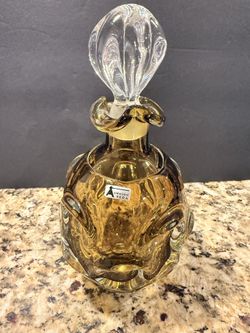 Vintage Amber Aseda Bo Borgstrom Art Glass Decanter w/ Stopper Sweden 9" Tall