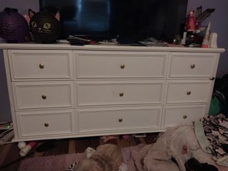 White 9-Drawer Dresser with Gold Knobs