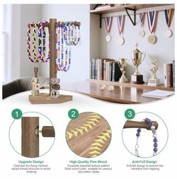 Wooden Baseball Drip Necklace Organizer Holder,Sports Championship Ring Display Holder,Baseball or Softball Ring Holder Jewelry Organizer Display Gift