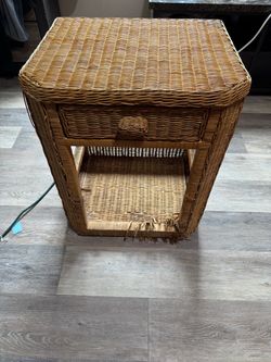 Vintage Woven Wicker and Rattan Bedside Table