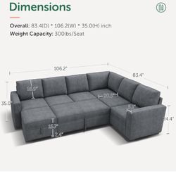 Large Gray Sectional Sofa w/ Pull-Out Bed & Storage – Washable Covers