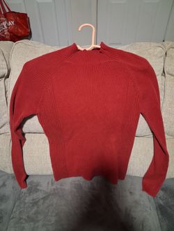 Red Ribbed Mock Neck Knit Sweater
