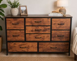 Rustic Industrial 10-Drawer Fabric Dresser / Storage Chest