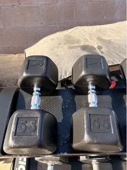 Pair of 55 pounds Nike hex rubber coated dumbbells in good condition
