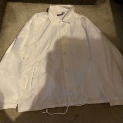 Jerzees White Nylon Button up Long Sleeve Coach's Jacket with drawstring Brand New