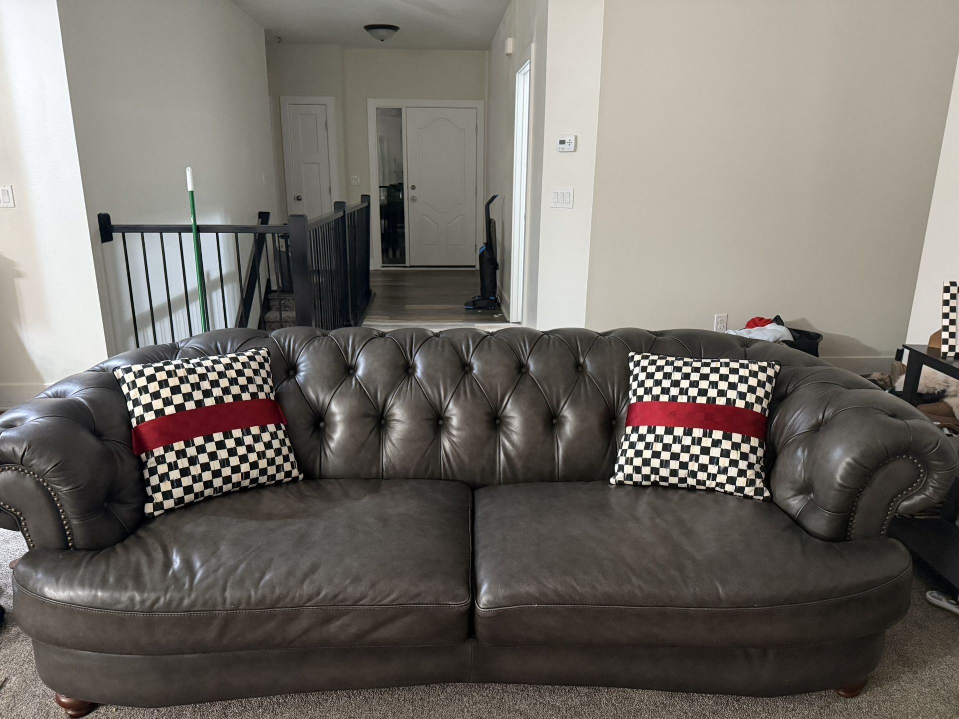 Amax Leather Couch, Chair, And Ottoman Set 