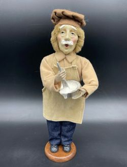 Vintage Belgium Christmas Caroler Doll Baker Chef Mixing Batter Pan 12"